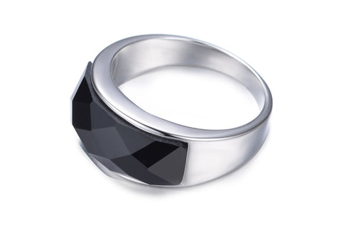 Black Crystal Sterling Silver Ring