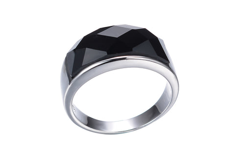 Black Crystal Sterling Silver Ring